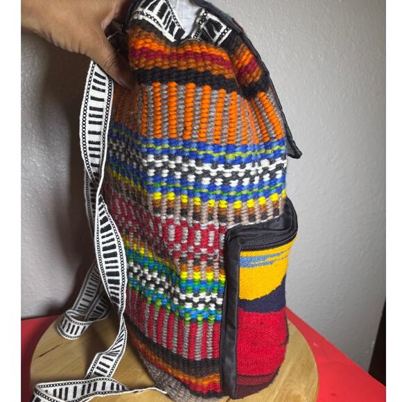 Boho Wool Backpack Aztec Print Linedd Hippie Retro Western Homemade - Picture 3 of 10